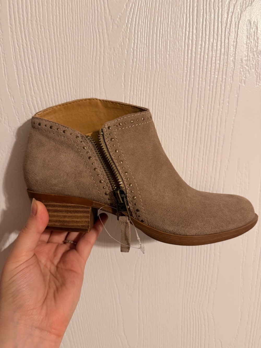 Lucky Brand Suede Taupe Ankle Bootie with Side Zip